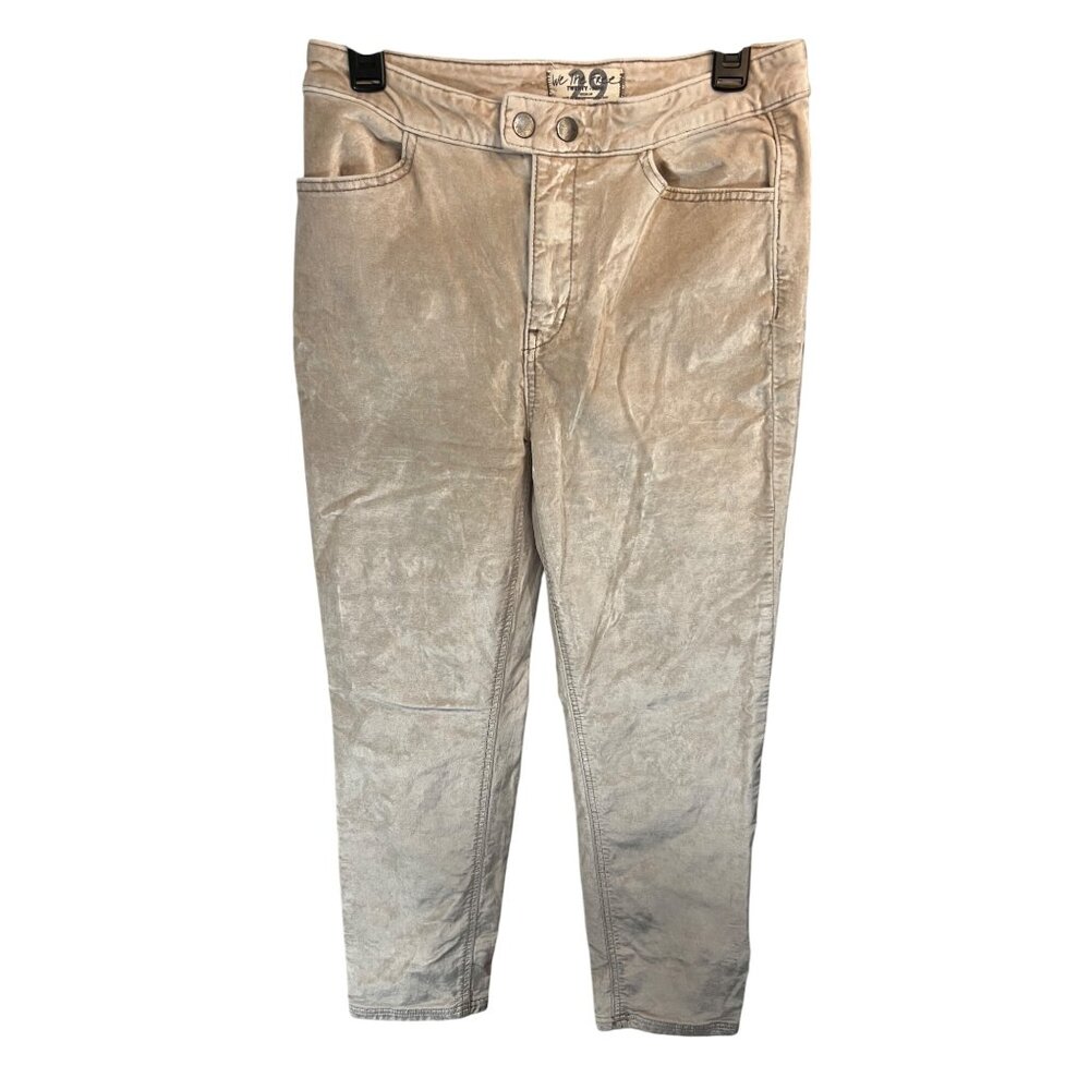 We The Free By Free People Beige Velvet-Like Pants W/ Pockets & Double Button Wa